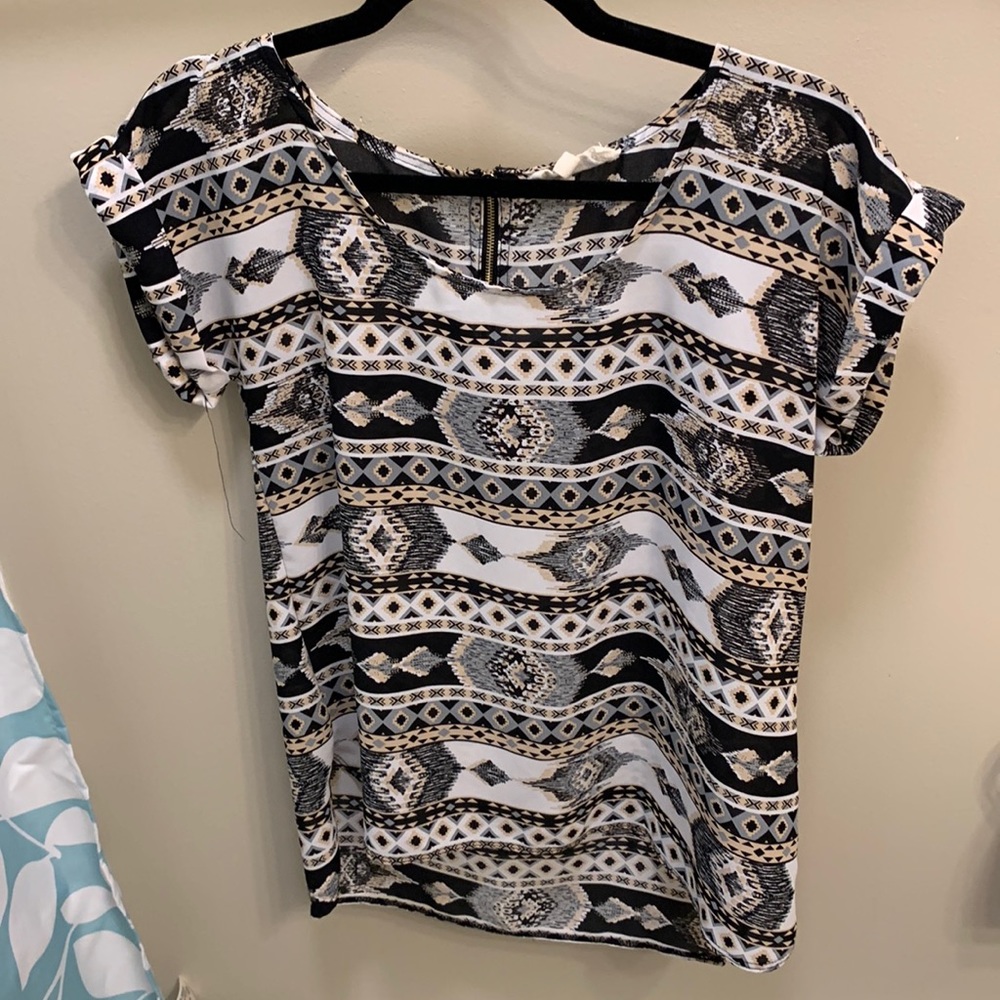 Aztec Print Shirt Sleeved Blouse